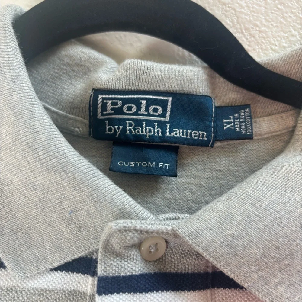Polo by Ralph Lauren Gray Polo Shirt with Navy & White Stripes size XL Golf